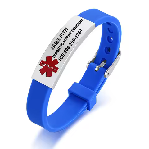 Medical Alert ID Bracelet for Men Women Personalized Diabete ICE Silicone Wristband Type 2 Custom En
