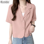 ZANZEA Women Korean Casual Notched Lapel Loose Short Sleeve Thin Blazer