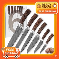 Wakoli EDIB knife set, 6 knives, 67-layer Damascus steel, VG10 core, beef knife, Santoku, bread knif