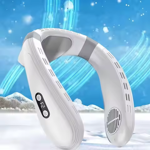 New Portable Neck Fan 5200mAh Neck Air Conditioner Rechargeable Semiconductor Cooling Fan Outdoor Pe