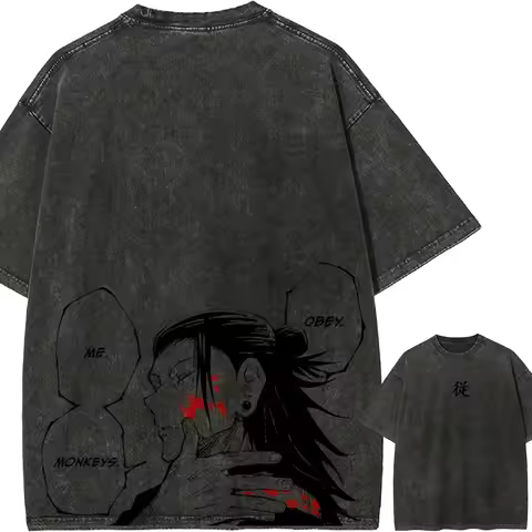 Suguru Geto Obey Me T-shirt Jujutsu Kaisen Tee Vintage Washed Oversized Retro Anime Harajuku Men Str