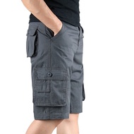 Summer Casual Shorts Multi-Pocket Plus Size Men Loose Straight Cargo Pants Middle Pants Pure Cotton Fifth Pants Beach Pants
