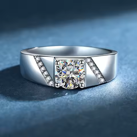 Grand Ring Men's 1 Carat Moissanite PT950 Platinum - Adjustable Open Band Charm, 1 Carat Bold & Spar