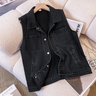 denim jacket woman denim vest woman Black Denim Vest for Women - Casual Spring/Autumn Waistcoat
