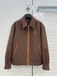 正品⭐️Miu Miu 小羊皮包邊珠帆布面料外套
