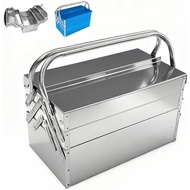 Metal Cantilever Tool Box, 3-Tier 5 Tray Fold Out Stainless Steel Tool Box with Handle, 14" Stack-ab