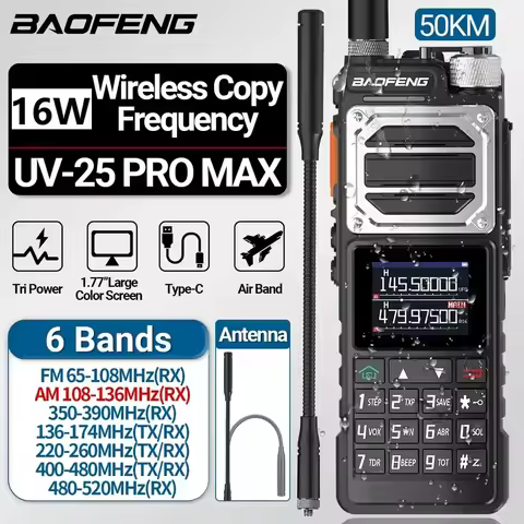 Baofeng Uv25 Pro Max Air Band Walkie Talkie 16W Wireless Copy Frequency Noaa Type-C Charger Am Long 