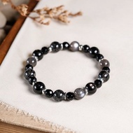 金運石 黑髮晶 黑骨幹太陽石 黑碧璽 925銀 手鍊 天然礦石水晶