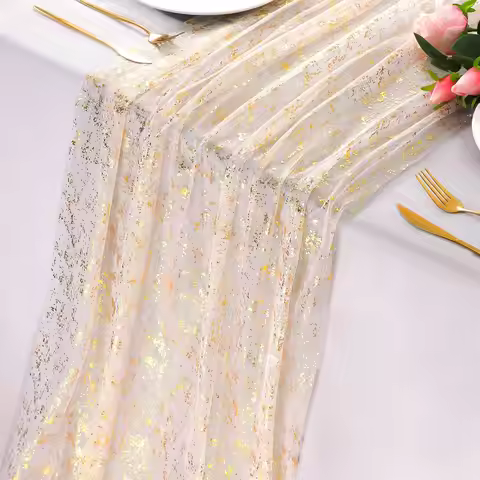 70CM*300CM Golden Table Runner Glitter Metallic Foil Sheer Dining Wedding Anniversary Holiday Birthd
