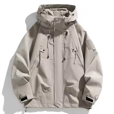 Windbreakers Men Hooded Jacket Zipper Coat Cargo Waterproof Black Bomber Camping Loose Thin Softshel