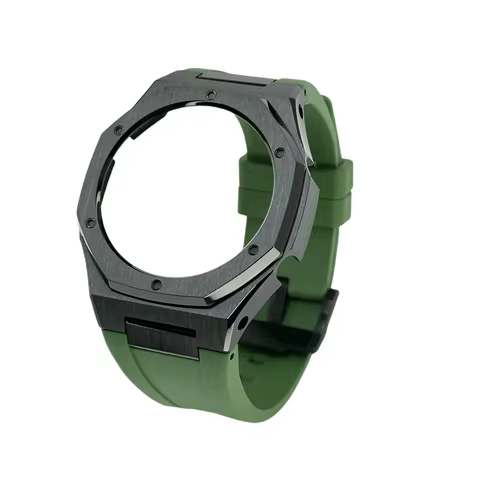 Hontao GA2100 Casioak Stainless Steel Silver Octagonal Watch Case Fluoro Rubber Strap for Casio G Sh