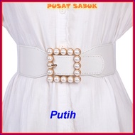 Belt Ikat Pinggang Obi Gesper Wanita Sabuk Karet Fashion Cewek Korea Kekinian Oby Gasper Hitam Putih