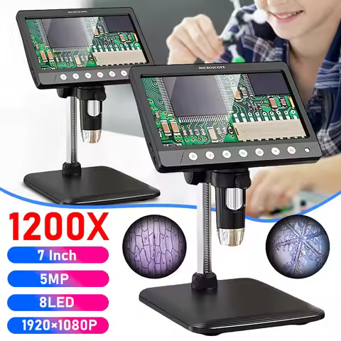 7 Inch Digital Microscope 1200X USB Microscope 1080p Soldering Microscope with 8 LEDs Lights Compati