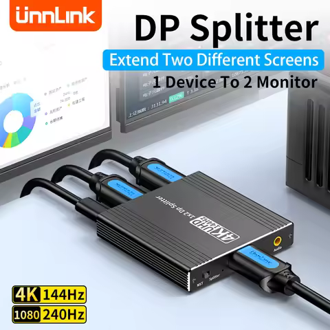 Unnlink DisplayPort Splitter 1x2 UHD 4K 144Hz DP Splitter MST Hub With Audio For 1 Device PC Laptop 