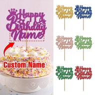 1pc 【Custom】 Text Sparkling Crown Birthday Cake Topper, with Multiple Colors And Crown Star Pattern 