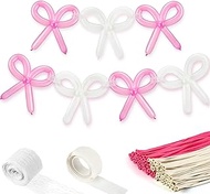 100pcs Pink White Bow Long Balloons 260 Pink Party Decoration for Women Bow Kitty Theme Birthday, We