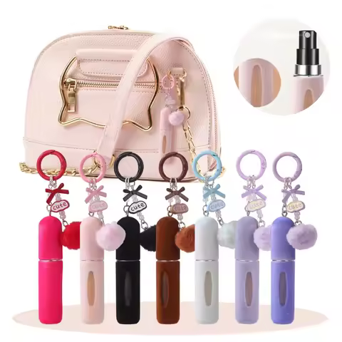 New Plush Perfume Bottle Bag Charm Keychain, 5ML Bottom Refill Travel Portable Mini Perfume Atomizer