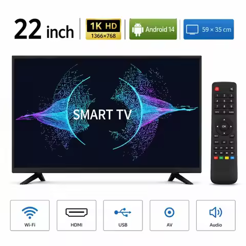 22 Inch Smart TV Android LED Television HD WiFi Bluetooth HDMI USB Flat Screen TV for Bedroom Kitche