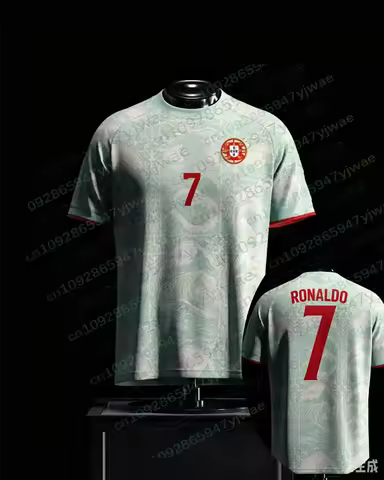Summer Unisex Portugal Soccer Jersey Mint Wave Print Front No.7 Back Digit Red Cuffs Crest 2026 Cres
