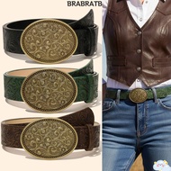 BRABRAA Western Cowboy Belt, Retro Vintage Carved Buckle Embossed Belt, Fashion Y2K PU Leather Punk 