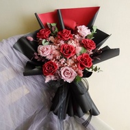 9朵永生玫瑰花束-玫粉色