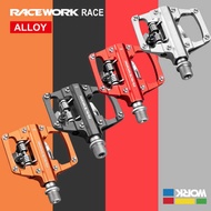 R RACEWORK Mountain Bike Self-Locking Pedal Turn Flat Pedal Aluminum Alloy SPD Lock Pedal CNC Dual-U