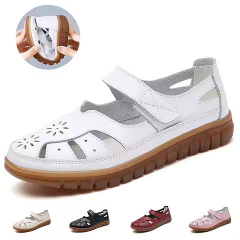 Sandals Summer Breathable Leather Slippers Women Fashion Non-Slip Casual Roman Shoes Ladies Sandals 