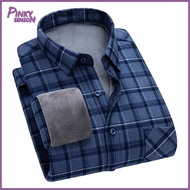 Yoewre Men Winter Shirt Men Shirt Mens Plaid Print Winter Shirt with Thick Plush Lining Formal Busin