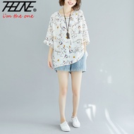 THHONE T Shirt Tshirt  Long Sleeve Plus Size Top Flower Korean Tops Loose Oversized Long Tees Plus S