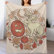 （WHAT） Halloween Friends Jackalope and Jack-O-Lantern Autumn Art Throw Blanket Bed linens Custom sof