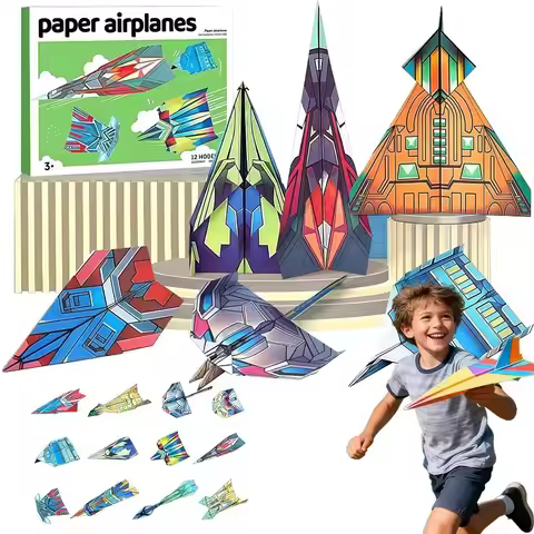 12 Cool Models DIY Paper Airplane Book Colorful Paper 36 Sheets Paper Airplane Kits Creative Folding