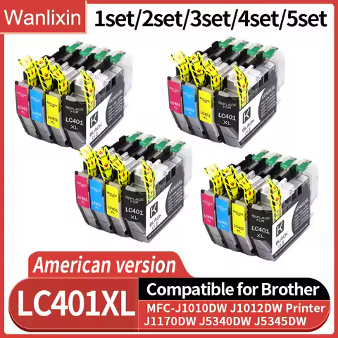 1~5set LC401 XL LC401XL Inkjet Ink Cartridge Compatible for Brother MFC-J1010DW MFC-J1012DW MFC-J117