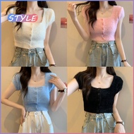 STYLE 9323-8& Square Neck Slim And Thin Mohair Short-Sleeved Shirt Temperament