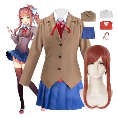 Monika Anime Doki Literature Club Sayori Yuri Natsuki Cosplay Costume School Women Uniform sk;m1