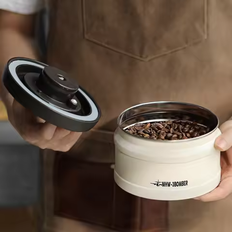 MHW-3BOMBER Manual Vacuum Coffee Storage Container Stainless Steel Airtight Container Cofee Bean Jar