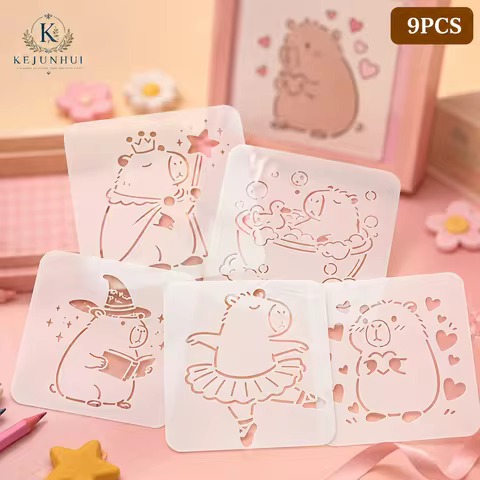 9Pcs 3.9x3.9in Cute Capybara Stencils Reusable PET Stencils for Painting Animal Craft Templates Wall
