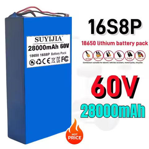New 60V 28Ah 18650 16S8P Lithium Battery Pack, Battery 3000W High Power Rechargeable Battery + 67.2V