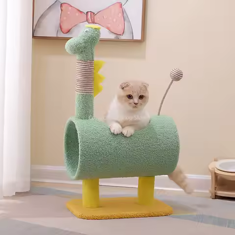 Dinosaur Shape Cat Tree for Indoor Cats Activity Tower with Scratching Posts Kitten Condo with Hangi