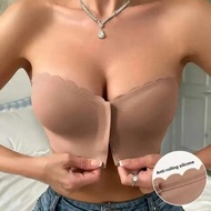 Women Invisible Bra Sexy Strapless Underwear Front Buckle Push up Seamless Bra Waves Grain Bras Ling