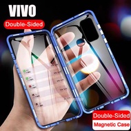 Vivo V27 5G V25 Pro Y35 Y16 Y22s Y02s V23 5G Y15s X70 Pro Y21 Y21s Y76 Y33s Y12s V21 Y72 V20 SE Y20s X50 Pro V19 V17 Pro S1 V11i V15 Y19 Y91 Y93 Y95 Y12 Y15 Y17 Double Sided Tempered Glass Case Magnetic Absorption Metal Flip Cover Case