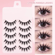 5Pairs Natural Manga Lashes Eyes Lashes Long Eyelashes Fake Lashes Anime Wispy Strip Makeup