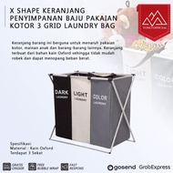 X SHAPE DIRTY CLOTHES STORAGE BASKET 3 GRID LAUNDRY BAG