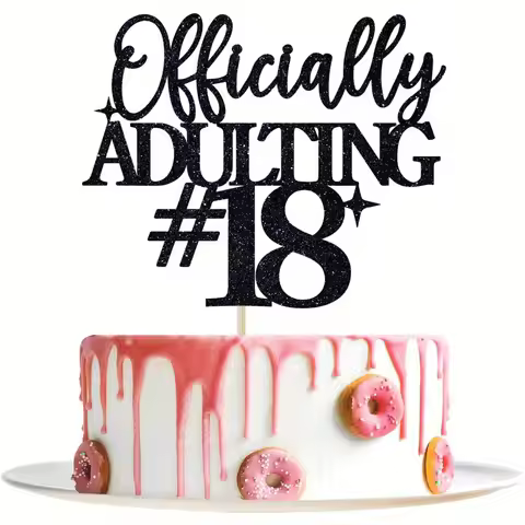 Black Officially Adulting 18 Cake Topper – Glitter Birthday Cake Decoration for 18th Birthday Party,