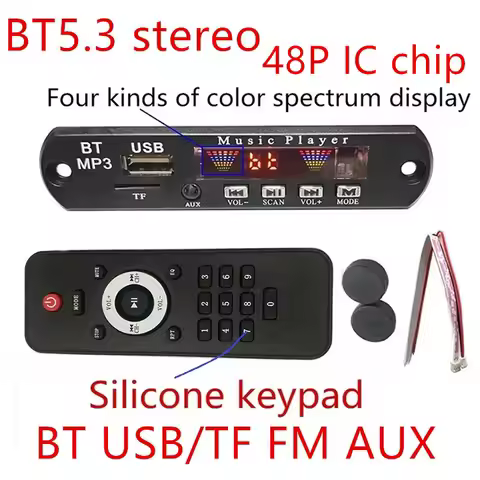 Car DIY 5.2 BT Player MP3 Decoder Spectrum Color Display Solution Wireless Handsfree Module Installa