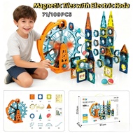 71/109PCS Magnetic Window Tiles Toys Electric Roda Ferris Marble Run Mainan 5.5x5.5cm Gift for Kids