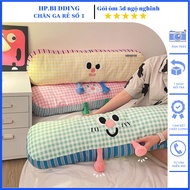 Smiley face pillow, long pillow made of soft, breathable 100% cotton fabric, funny patterns