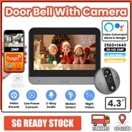 【SG STOCK】Smart Tuya Wireless Video Door Bell With Camera Peephole 4.3inch WiFi Viewer PIR Motion De