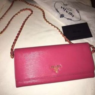 🈹半價平放! Prada Saffiano Wallet On chain Bag Pink 紫粉色連包裝盒,紙袋,保證卡