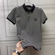 Yushu Summer Oversized Men's Embroidered Stripe Polo Shirt Versatile Slim Fit Leading Fashion T-shirt Fashion Top for Men