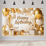 1pcs White and Gold Background Happy Birthday Party Decorations for Home Backdrop Banner 18th 30th 4